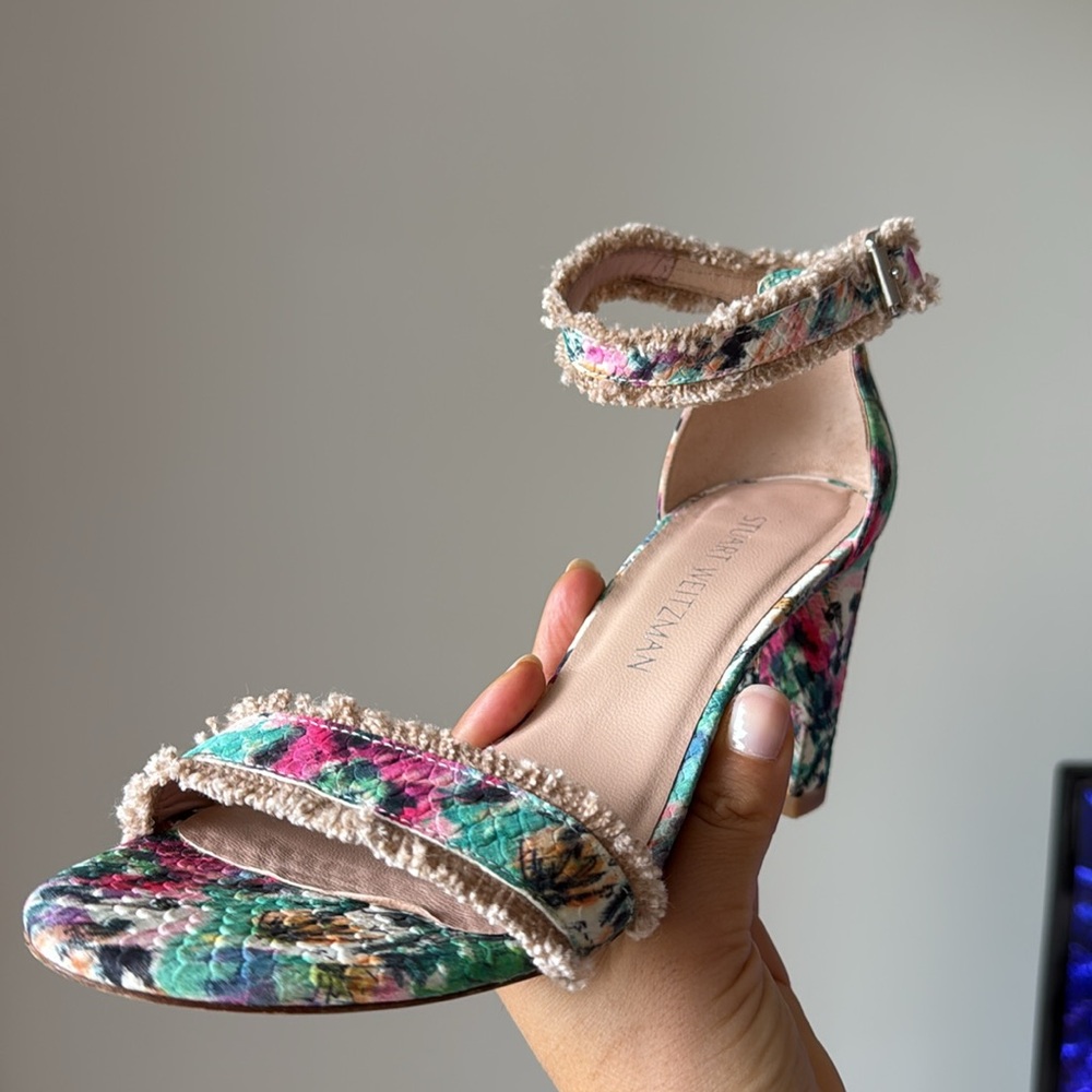 Stuart Weitzman Multi Floral City‎ Sandals Heels size 7.5 - Picture 3 of 15